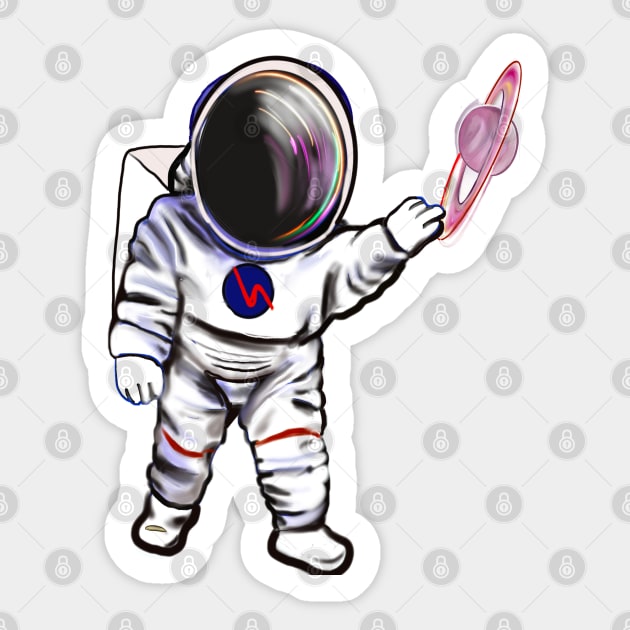 Astronaut 2 in Space suit reaching  out to touch Saturn’s ring - cute Cavoodle, Cavapoo, Cavalier King Charles Spaniel Sticker by Artonmytee